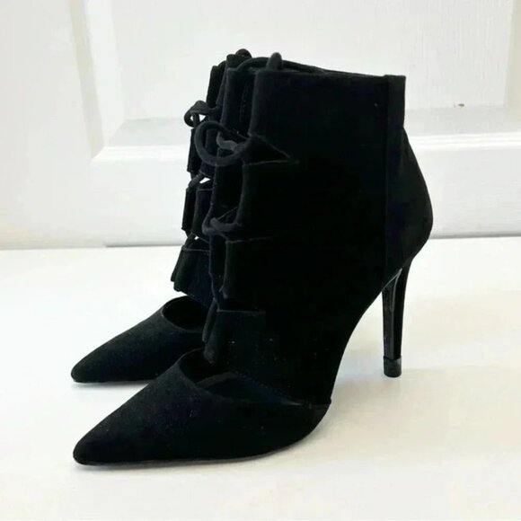 Aldo Eraede Lace Up Stiletto Ankle Boots Cut Out Black Suede 7.5 - Picture 7 of 16